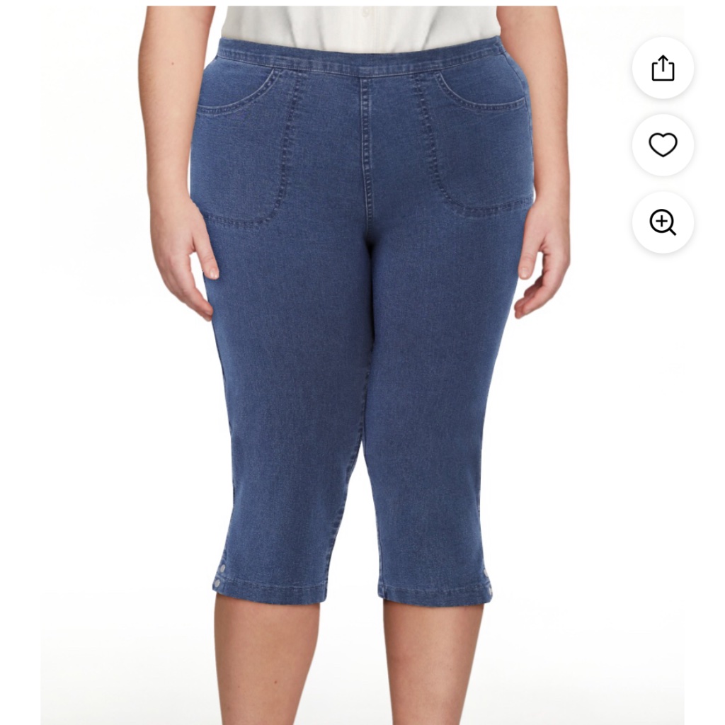 Just My Size Women’s Medium Stonewash Snap Hem Cropped Hem Pants Size 1x Nwt — image 2 of 8